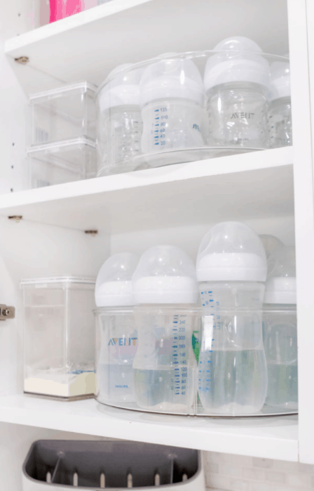 Kitchen cabinet for storing baby bottles
