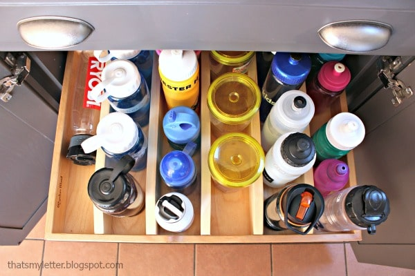 water bottles in kitchen drawer