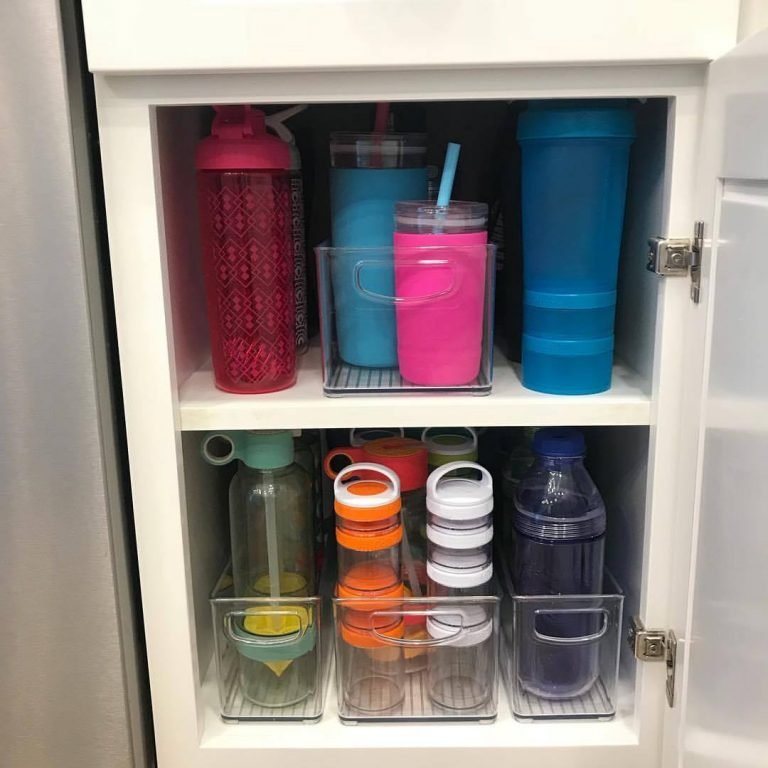 organize water bottles in kitchen