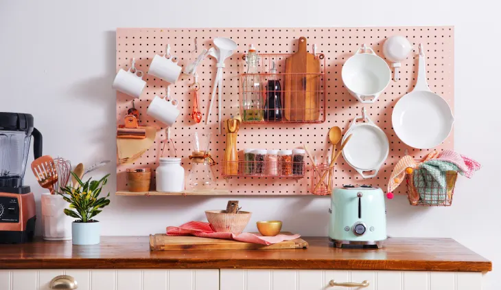 pegboard for storing kitchen tools