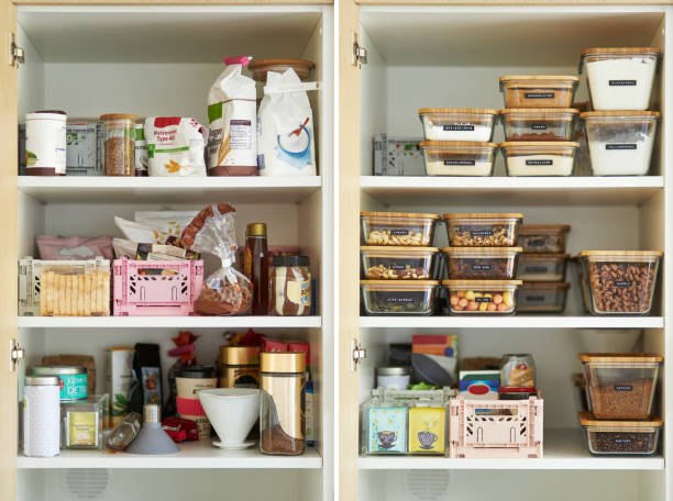 an organized kitchen cabinet