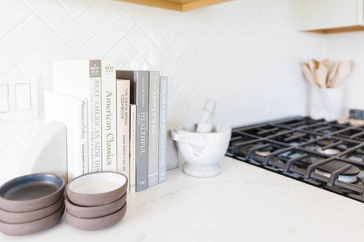 Cookbooks placed on a countertop