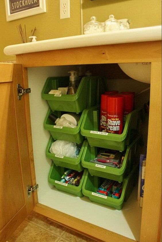 stacking plastic containers for under kitchen sink organization 