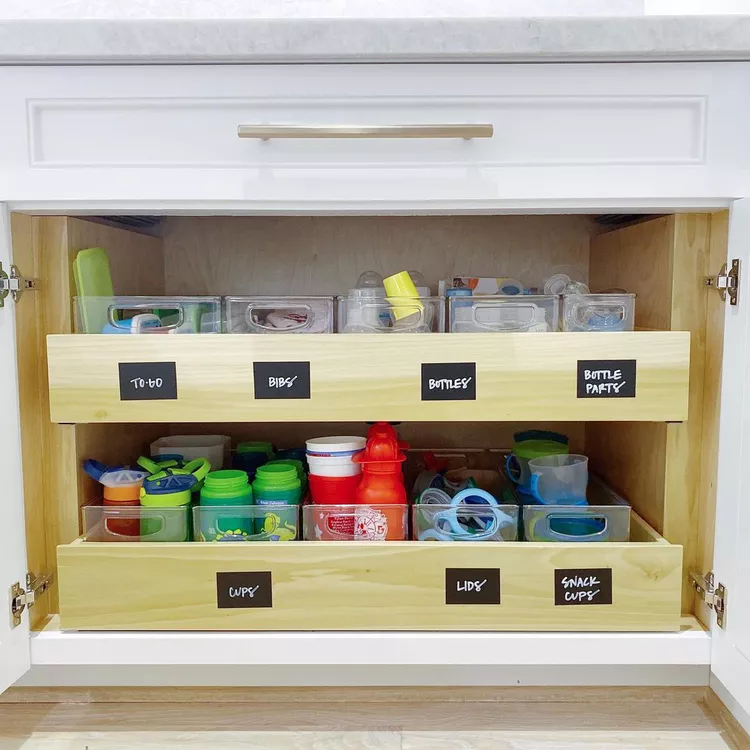 Labelled kitchen drawers