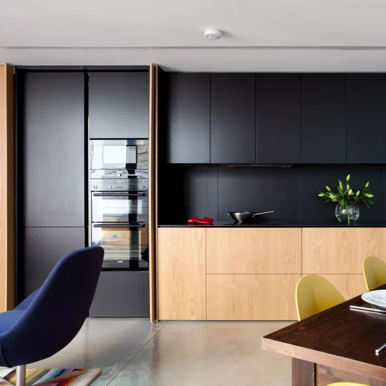 Black streamlined kitchen cabinets