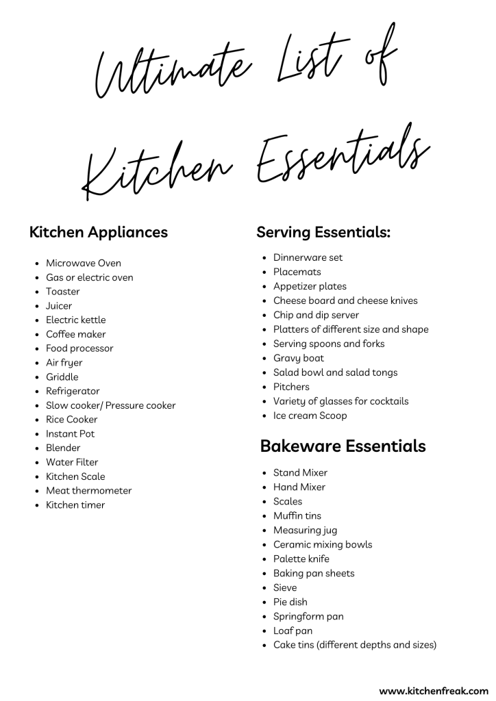 list of kitchen basics for new home