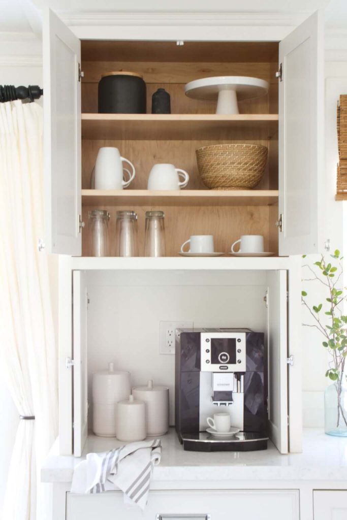 coffee station in kitchen cabinet