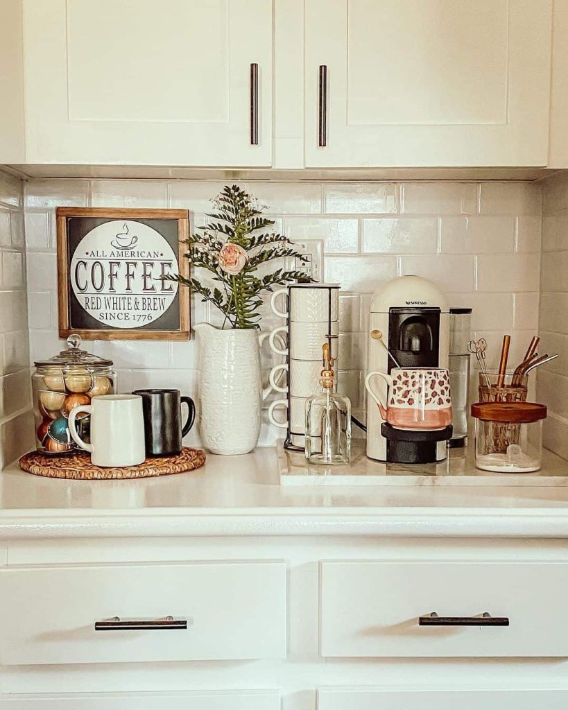 compact coffee station on a kitchen counter