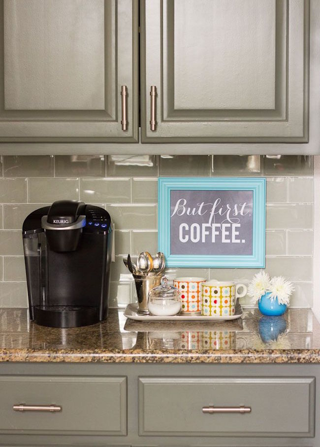 small coffee station on a kitchen counter