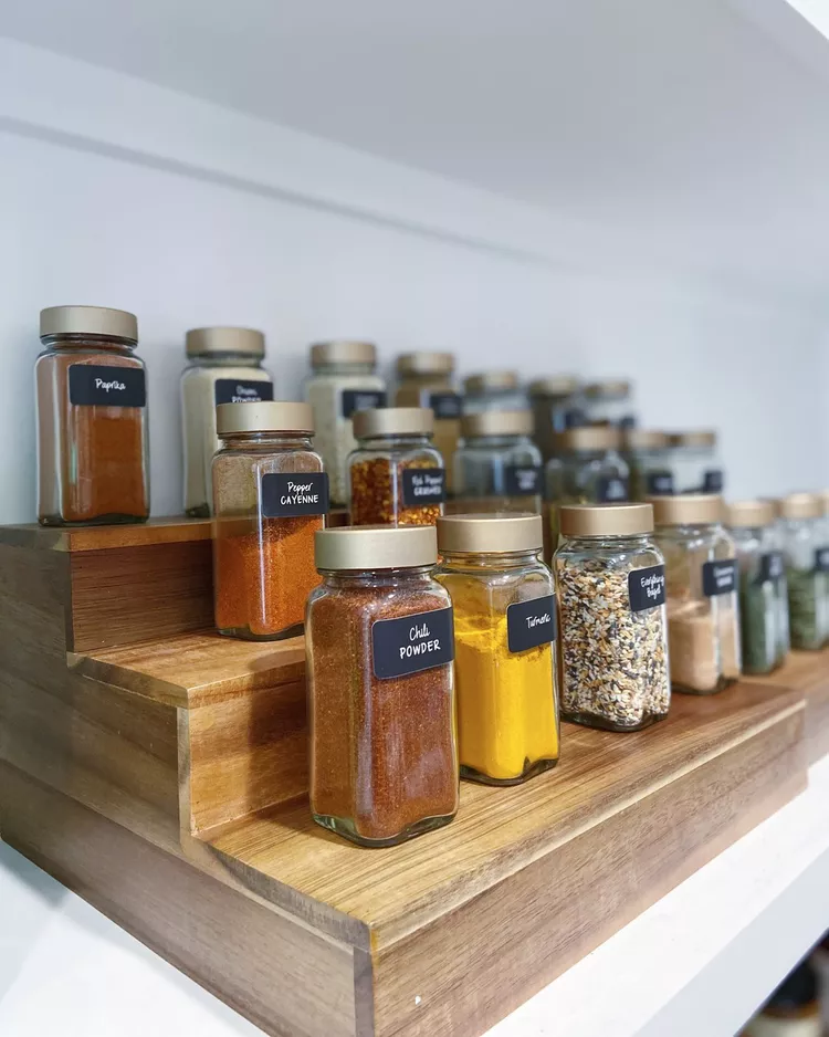 clever spice storage idea using shelf risers
