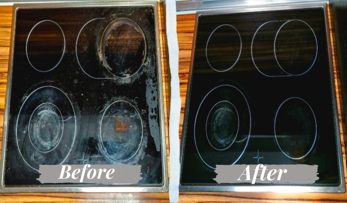 Before and after cleaning  of glass ceramic hob
